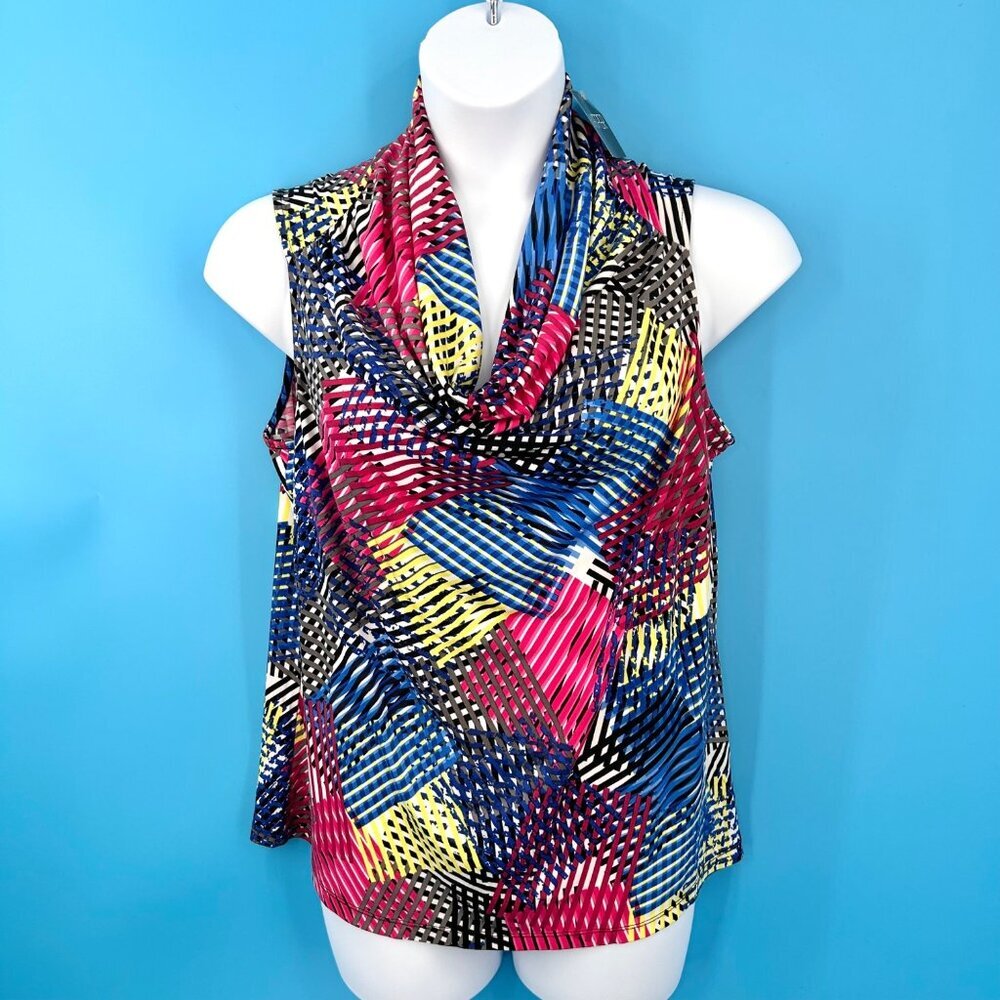 NWT KASPER COLORFUL SLEEVELESS COWL NECK TOP - XL